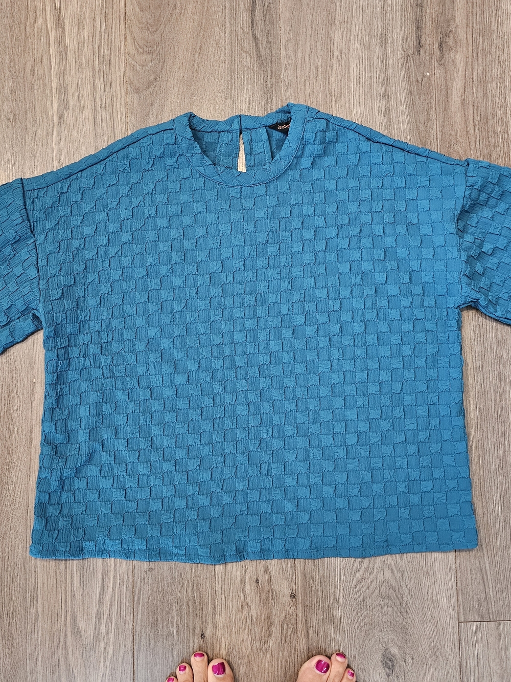 Dressberry Textured Teal Short-Sleeve Women's Top- Size Small